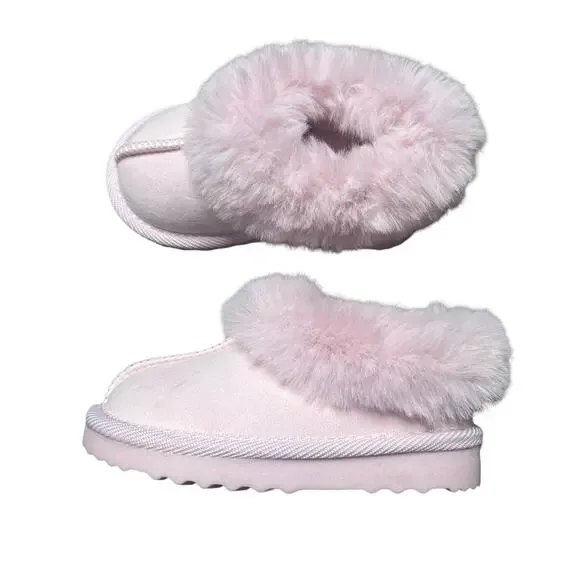 CAT & JACK Toddler Piper Faux Fur Cuff Clog Slippers Pink 6 - Picture 2 of 2